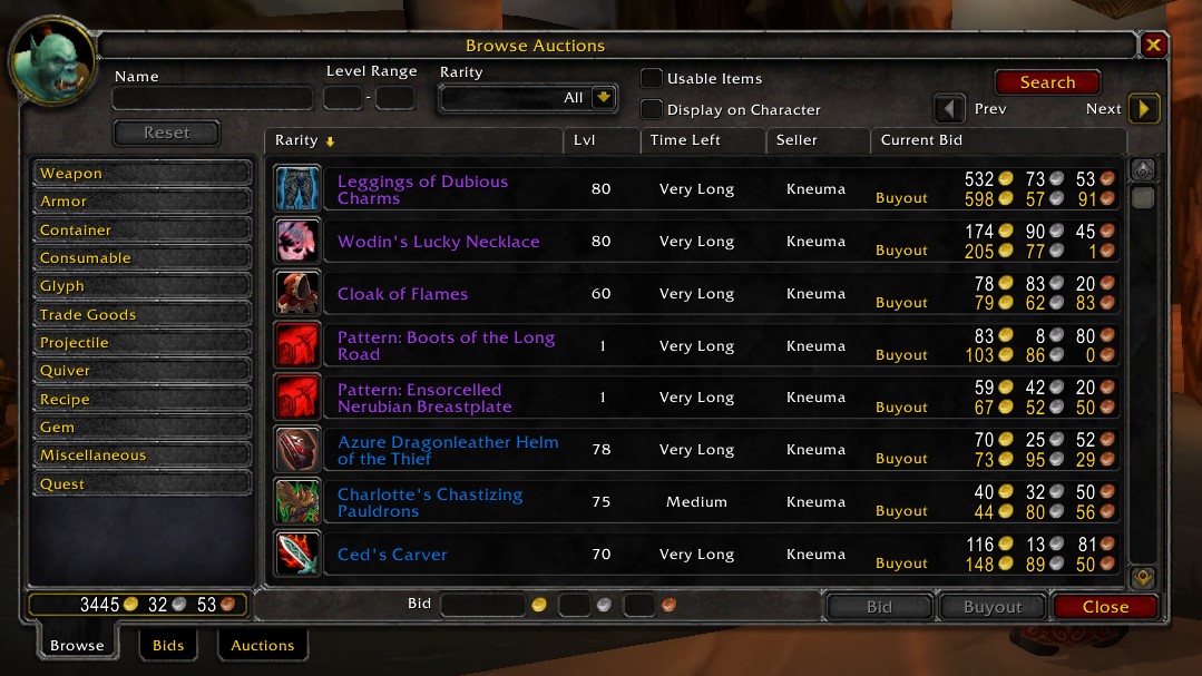 The Auction House full of bot-listed auctions