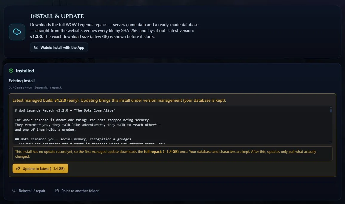 The Install and Update screen showing an available update with its download size