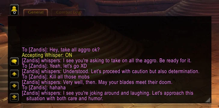 An AI companion bot replying in chat