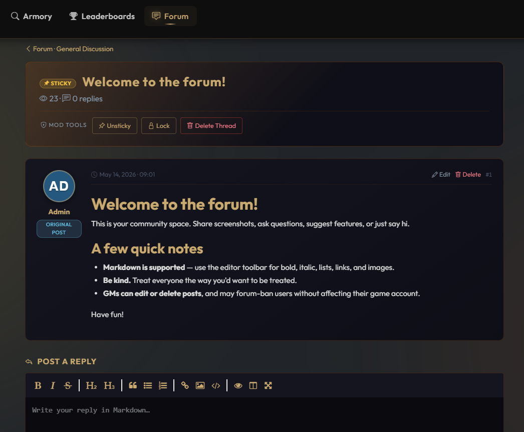 The built-in community forum