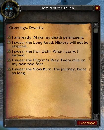The Herald of the Fallen offering the Paths of Legends oaths
