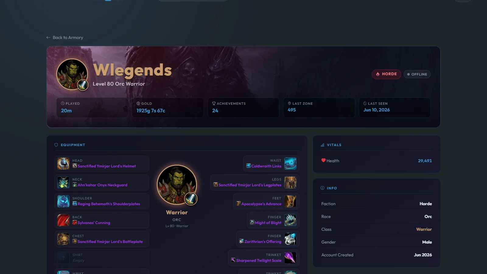 A detailed character profile page