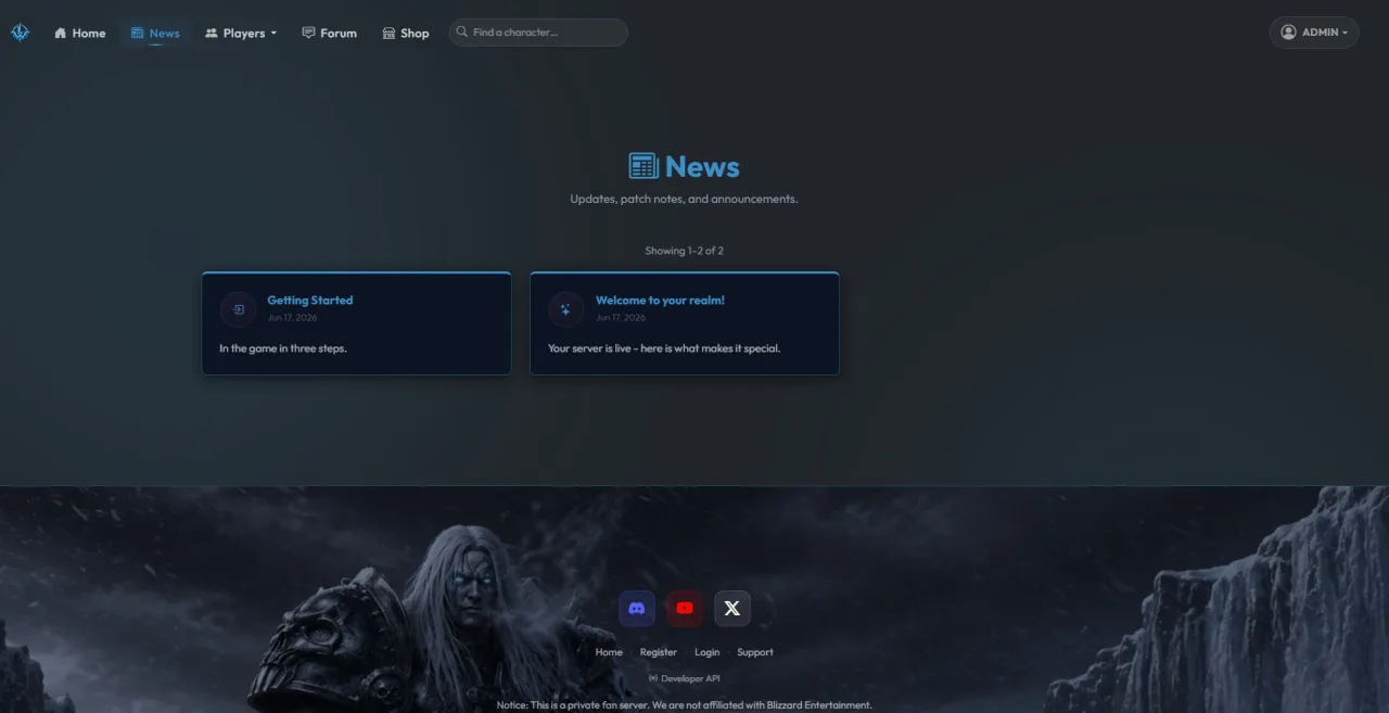 The news system on the player portal